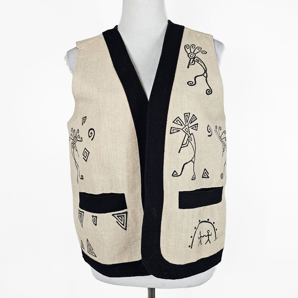 Vintage Venus Imports Fair Trade Southwestern Kokopelli Print Canvas Medium Vest